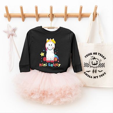 Mini Smiley Unicorn Distressed - Toddler Long Sleeve Graphic Tee