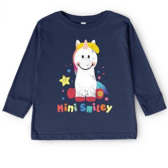 Mini Smiley Unicorn Distressed - Toddler Long Sleeve Graphic Tee