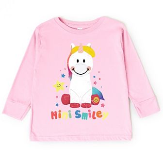 Mini Smiley Unicorn Distressed - Toddler Long Sleeve Graphic Tee