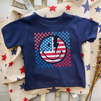 SmileyWorld Patriotic Checkered Lightning - Toddler Short Sleeve Graphic T-Shirt