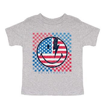 SmileyWorld Patriotic Checkered Lightning - Toddler Short Sleeve Graphic T-Shirt