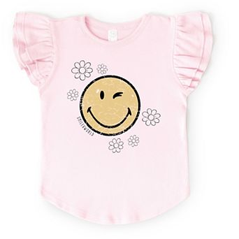 SmileyWorld Flower Outline - Flutter Sleeve Graphic T-Shirt