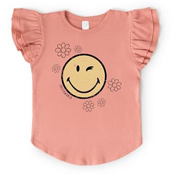 SmileyWorld Flower Outline - Flutter Sleeve Graphic T-Shirt