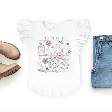 Mini Smiley Full of Smiles Outline - Flutter Sleeve Graphic T-Shirt