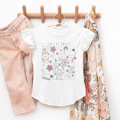 Mini Smiley Full of Smiles Outline - Flutter Sleeve Graphic T-Shirt