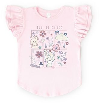 Mini Smiley Full of Smiles Outline - Flutter Sleeve Graphic T-Shirt