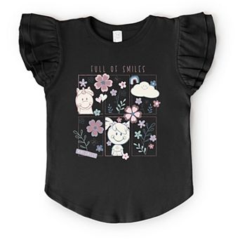 Mini Smiley Full of Smiles Outline - Flutter Sleeve Graphic T-Shirt