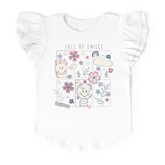 Mini Smiley Full of Smiles Outline - Flutter Sleeve Graphic T-Shirt