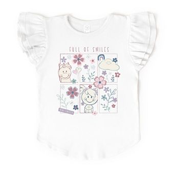 Mini Smiley Full of Smiles Outline - Flutter Sleeve Graphic T-Shirt