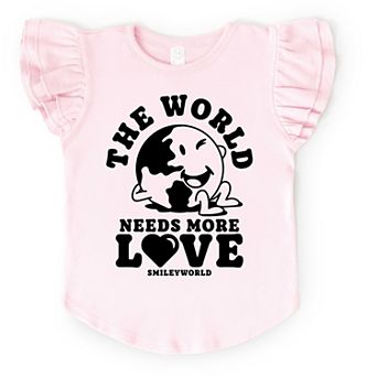 SmileyWorld The World Needs More Love - Flutter Sleeve Graphic T-Shirt