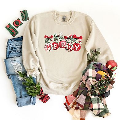 Merry Ornaments Quilted Print - Women's Graphic Sweatshirt