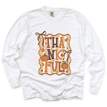 Coquette Thankful Stripes - Women's Garment Dyed Long Sleeve Graphic T-Shirt