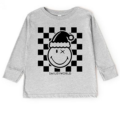 SmileyWorld Checkered Christmas Wink - Toddler Long Sleeve Graphic Tee