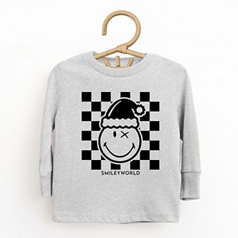 SmileyWorld Checkered Christmas Wink - Toddler Long Sleeve Graphic Tee