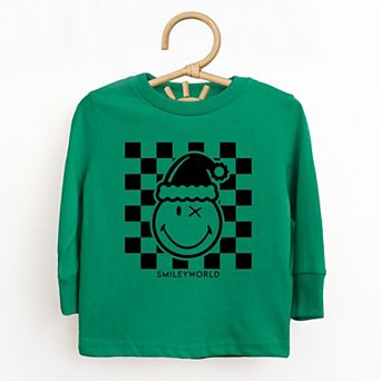 SmileyWorld Checkered Christmas Wink - Toddler Long Sleeve Graphic Tee