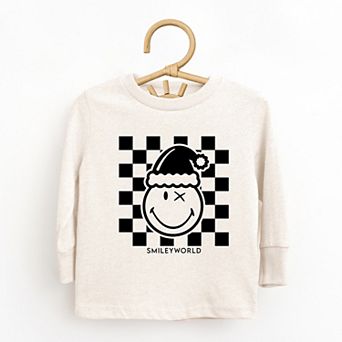 SmileyWorld Checkered Christmas Wink - Toddler Long Sleeve Graphic Tee