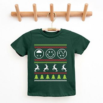SmileyWorld Ugly Christmas Sweater Pixels - Youth Short Sleeve Graphic T-Shirt