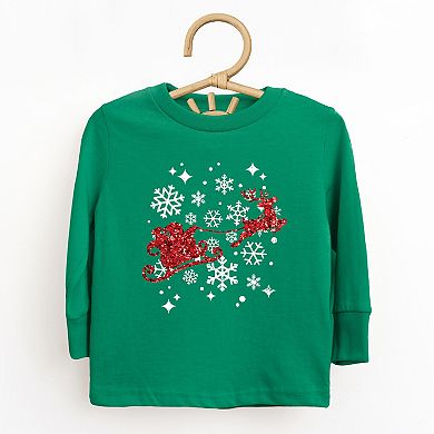 Santa Sleigh Glitter - Kids Youth Long Sleeve Tee and Kids Toddler Long Sleeve Tee