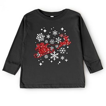 Santa Sleigh Glitter - Kids Youth Long Sleeve Tee and Kids Toddler Long Sleeve Tee