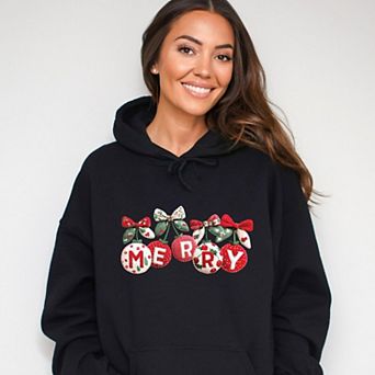 Merry Ornaments Quilted Print - Women's Graphic Hoodie