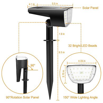Solarek 32-LED Solar Spotlights, IP65 Waterproof Outdoor Security Lights with 3 Modes Auto On/Off