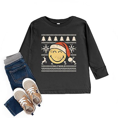 SmileyWorld Ugly Christmas Sweater Distressed - Toddler Long Sleeve Graphic Tee