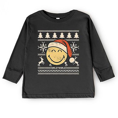 SmileyWorld Ugly Christmas Sweater Distressed - Toddler Long Sleeve Graphic Tee