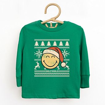 SmileyWorld Ugly Christmas Sweater Distressed - Toddler Long Sleeve Graphic Tee