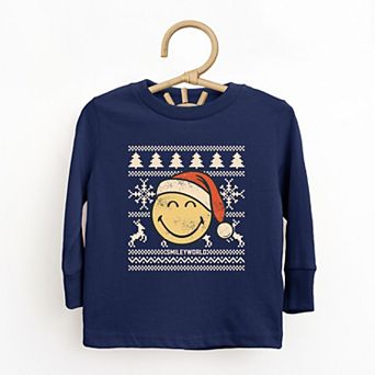 SmileyWorld Ugly Christmas Sweater Distressed - Toddler Long Sleeve Graphic Tee