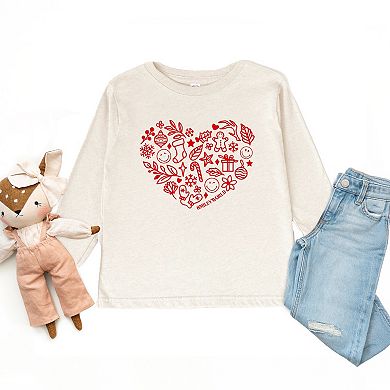 SmileyWorld Christmas Outline Heart - Toddler Long Sleeve Graphic Tee