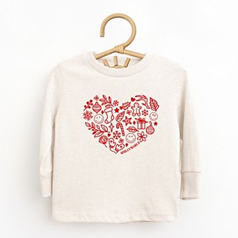 SmileyWorld Christmas Outline Heart - Toddler Long Sleeve Graphic Tee
