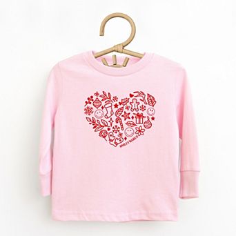 SmileyWorld Christmas Outline Heart - Toddler Long Sleeve Graphic Tee