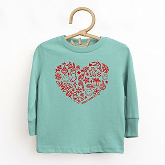 SmileyWorld Christmas Outline Heart - Toddler Long Sleeve Graphic Tee