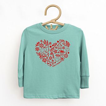 SmileyWorld Christmas Outline Heart - Toddler Long Sleeve Graphic Tee
