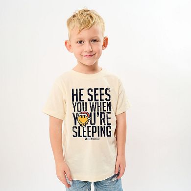SmileyWorld He Sees You When You're Sleeping - Youth Short Sleeve Graphic T-Shirt