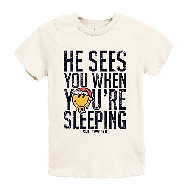SmileyWorld He Sees You When You're Sleeping - Youth Short Sleeve Graphic T-Shirt