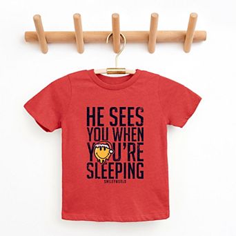 SmileyWorld He Sees You When You're Sleeping - Youth Short Sleeve Graphic T-Shirt