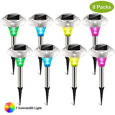 8Pcs Solar Garden Lights Outdoor Waterproof Pathway Lamps Color Changing Landscape Lawn Lights