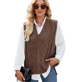 Women Sweater V Vest Sleeveless Knit Casual Solid Ribbed Preppy Pullover Tops