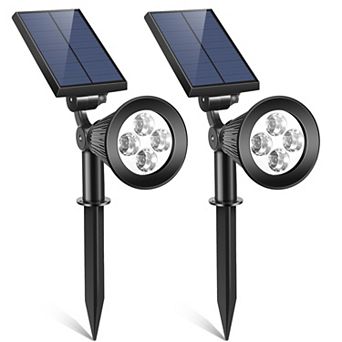 2 pc Solar Spotlights Outdoor Waterproof Dusk to Dawn Wall Path Garden Lawn Lamps