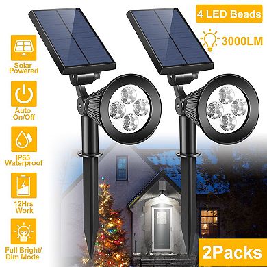2Pcs Solar Spotlights Outdoor Waterproof Dusk to Dawn Wall Path Garden Lawn Lamps