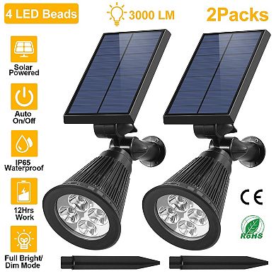 2Pcs Solar Spotlights Outdoor Waterproof Dusk to Dawn Wall Path Garden Lawn Lamps