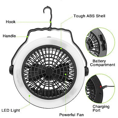 2-in-1 Portable Camping Fan & LED Lantern Battery/USB Powered for Outdoor Use