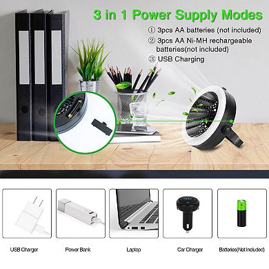 2-in-1 Portable Camping Fan & LED Lantern Battery/USB Powered for Outdoor Use