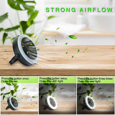 2-in-1 Portable Camping Fan & LED Lantern Battery/USB Powered for Outdoor Use