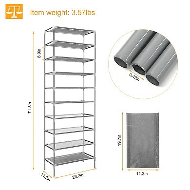 10-Tier Shoe Rack, Non-Woven Fabric Organizer Holds 27 Pairs, Stackable Entryway Stand