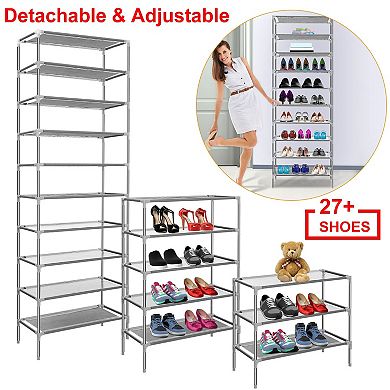 10-Tier Shoe Rack, Non-Woven Fabric Organizer Holds 27 Pairs, Stackable Entryway Stand