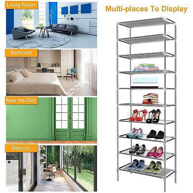 10-Tier Shoe Rack, Non-Woven Fabric Organizer Holds 27 Pairs, Stackable Entryway Stand