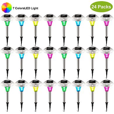 24Pcs Solar Garden Lights Outdoor Waterproof Pathway Lamps Color Changing Landscape Lawn Lights for