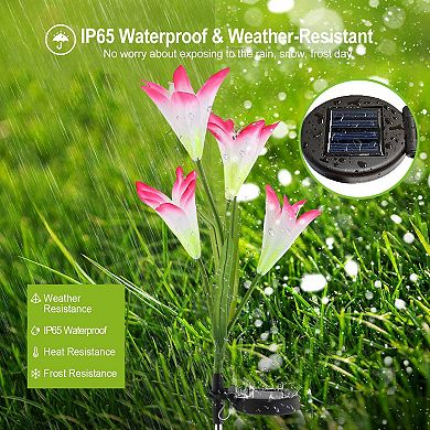 2Pcs Solar Lily Garden Lights Outdoor 7-Color Changing Waterproof LED Pathway Stakes for Yard Patio
